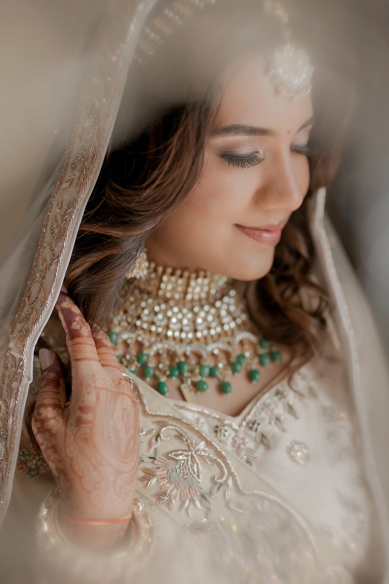 Bridal portrait veil and jewelry