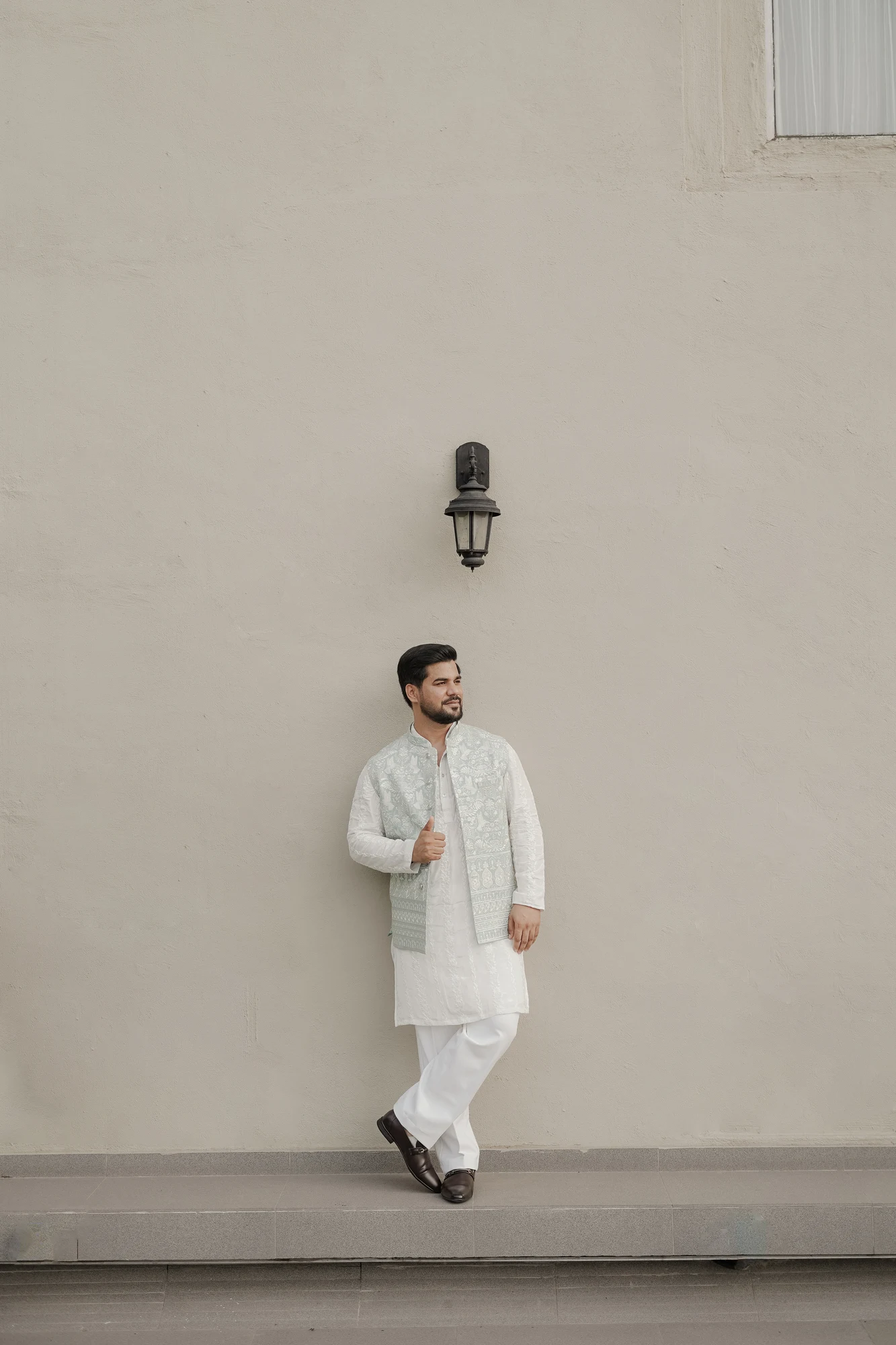 Groom portrait minimalist interior